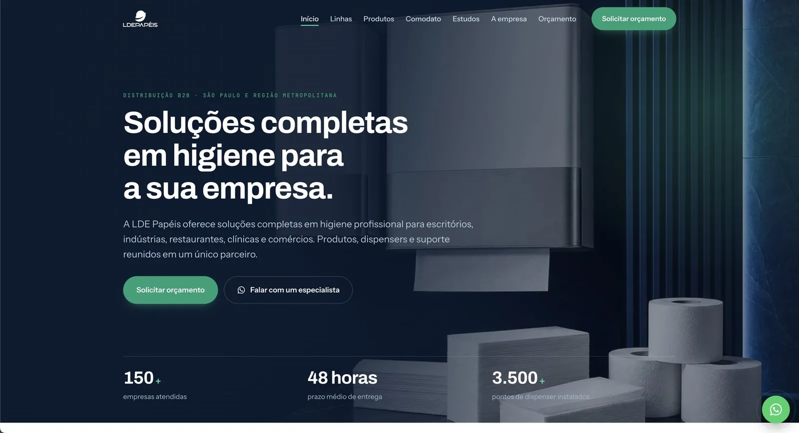 Página inicial do site LDE Papéis