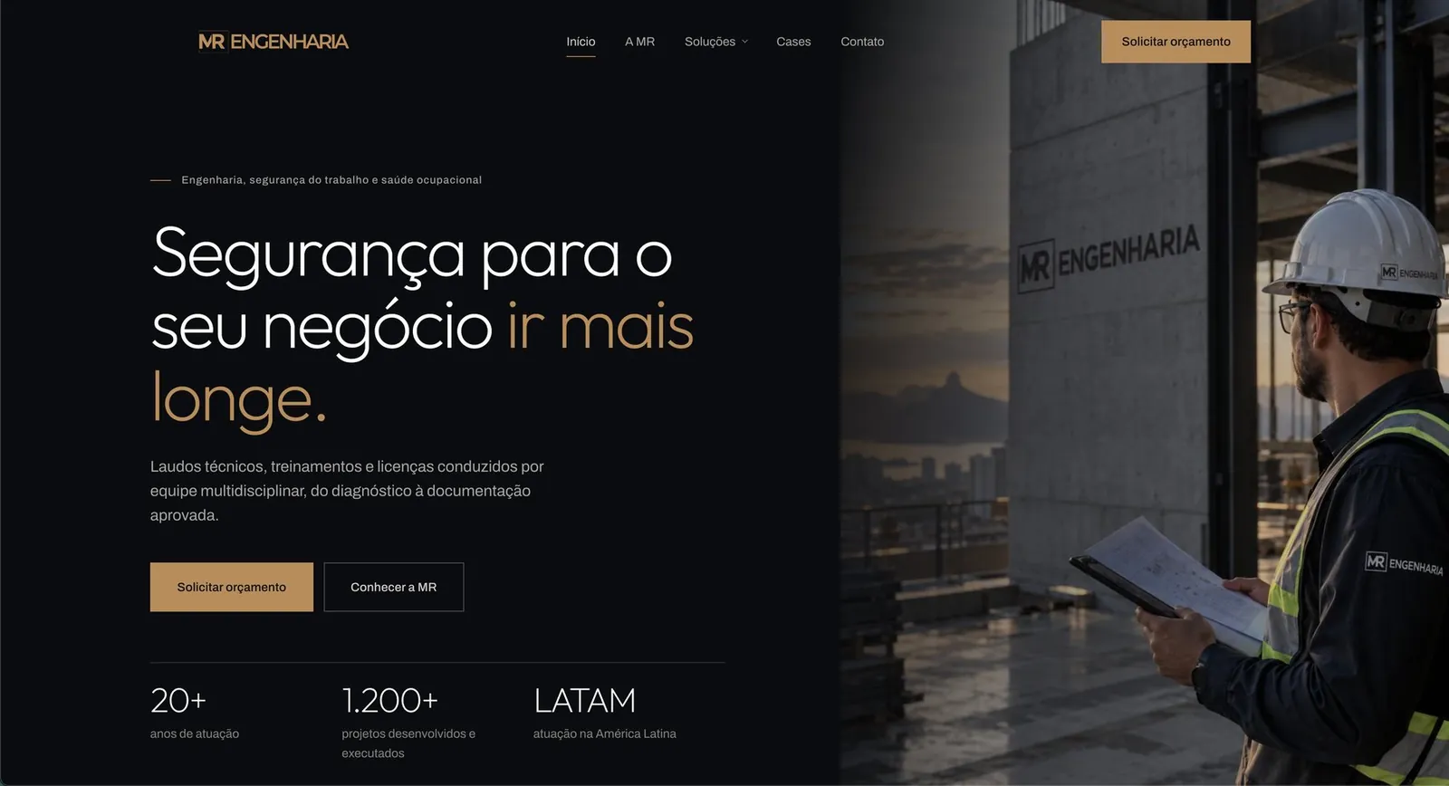 Página inicial do site MR Engenharia